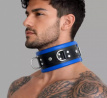 Leather Bondage Collar - Black & Blue  1362ME Leather Bondage Collar - Black & Blue