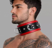 Leather Bondage Collar - Black & Red  1361ME Leather Bondage Collar - Black & Red