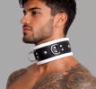 Leather Bondage Collar - Black & White 1363ME Leather Bondage Collar - Black & White