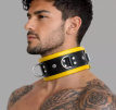 Leather Bondage Collar - Black & Yellow 1364ME Leather Bondage Collar - Black & Yellow