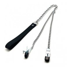 Nipple clamps + leash (metal + leather)